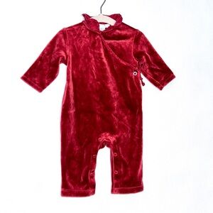 Janie and Jack Baby Girl Velour Kimono One Piece Romper in Burgundy Red 0-3M‎